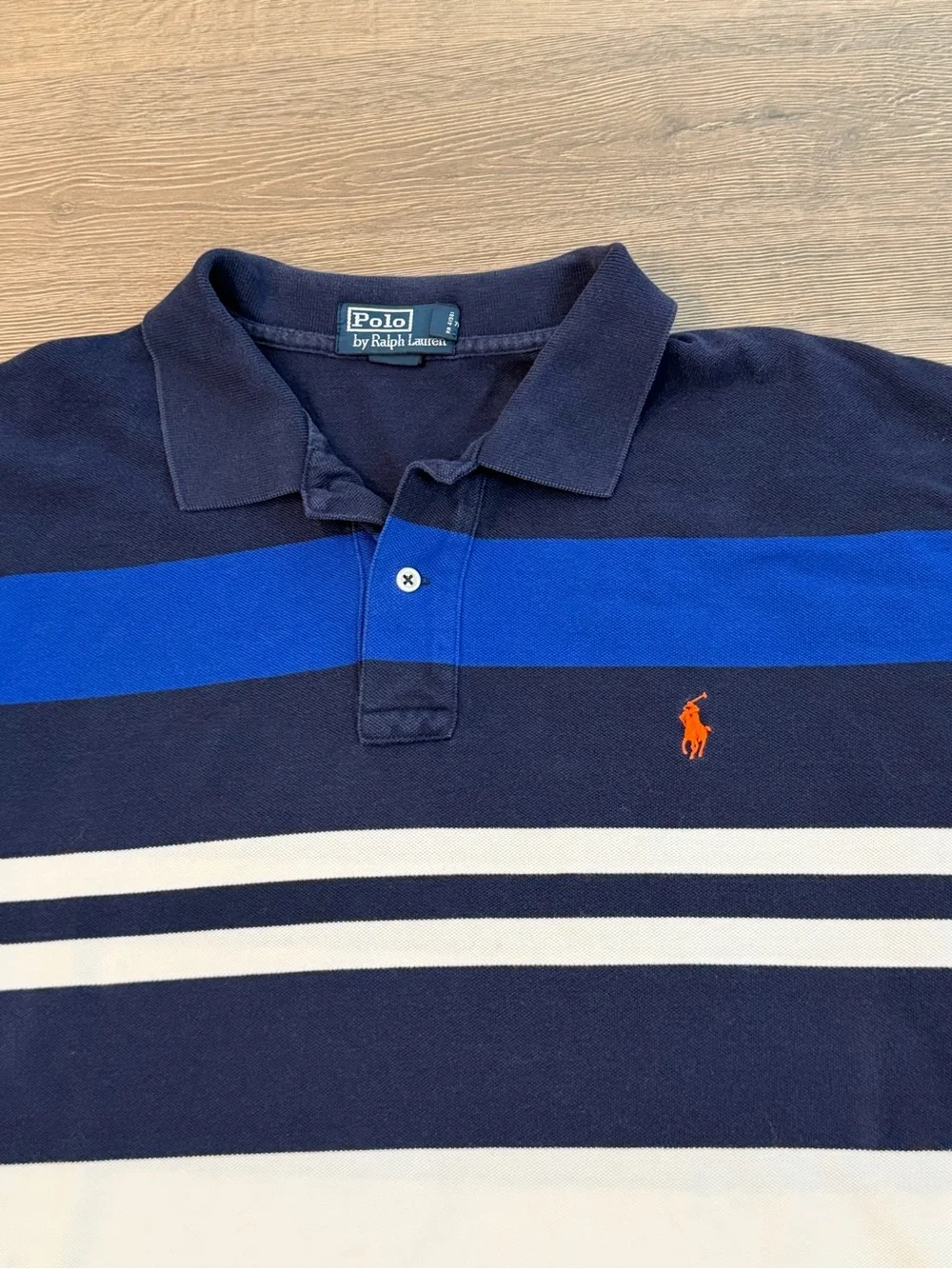 Polo Ralph Lauren Men’s Striped Polo Vintage 90s Blue Short Sleeve Shirt XXL